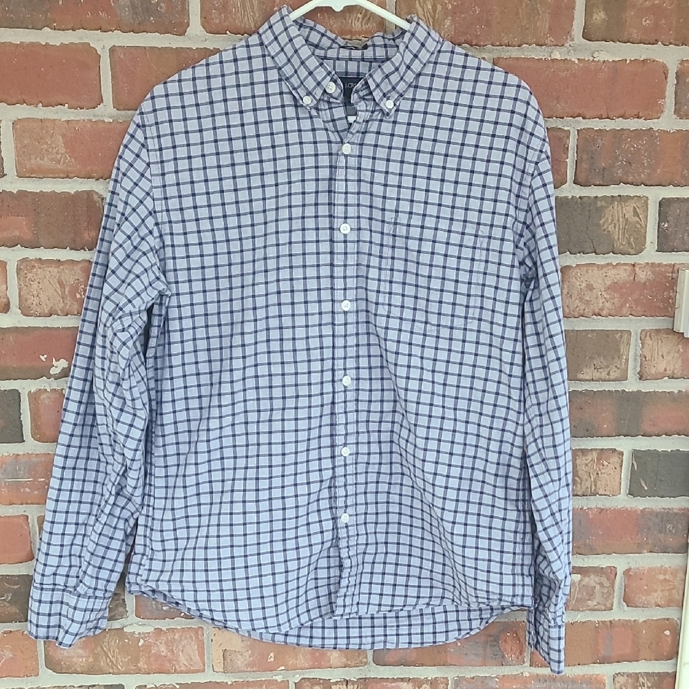 J. Crew Men's Blue Checkered Button-Up Shirt, Size Large